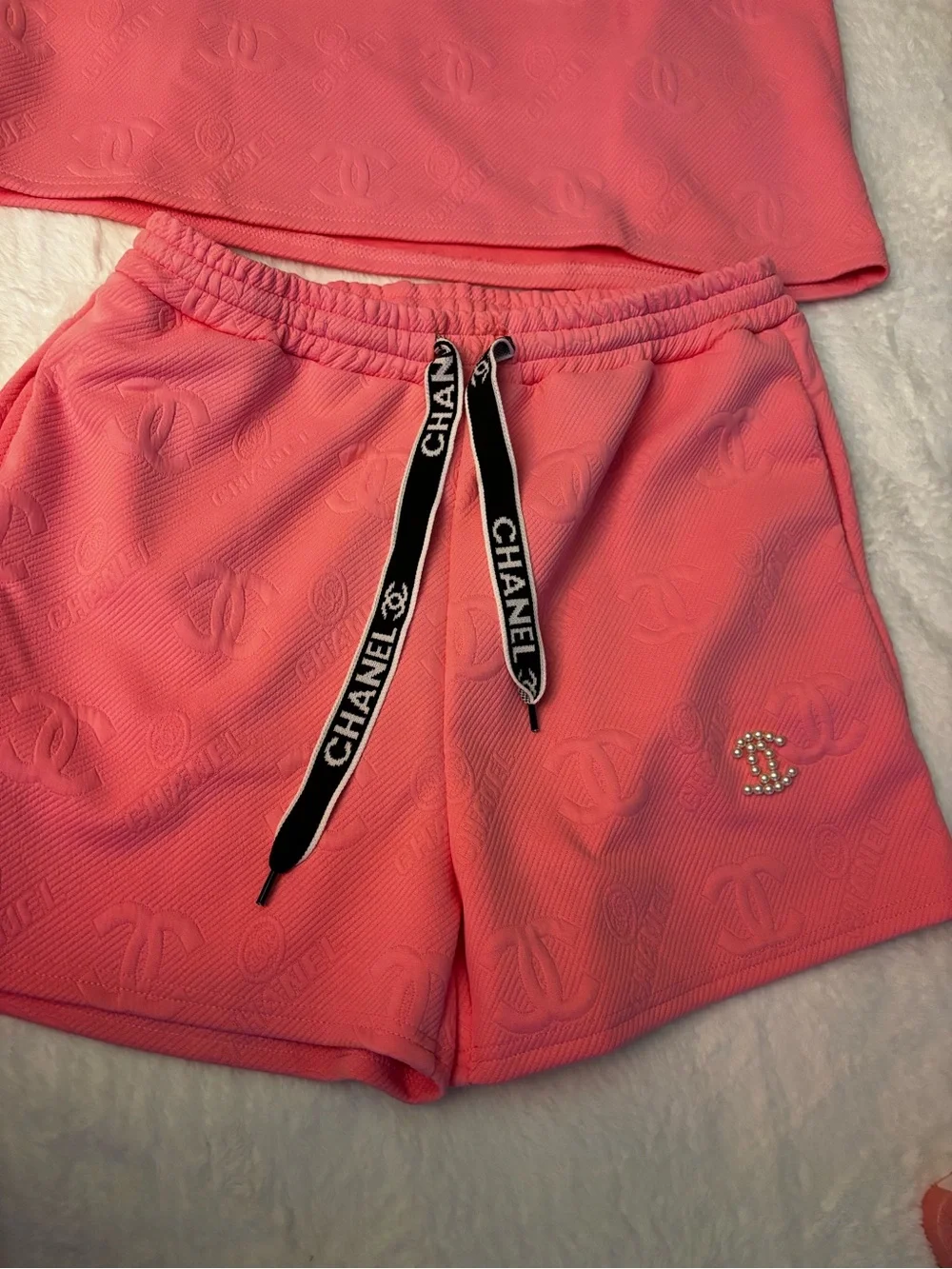 2 piece  Pink Pearl-Logo Embossed Lounge Set